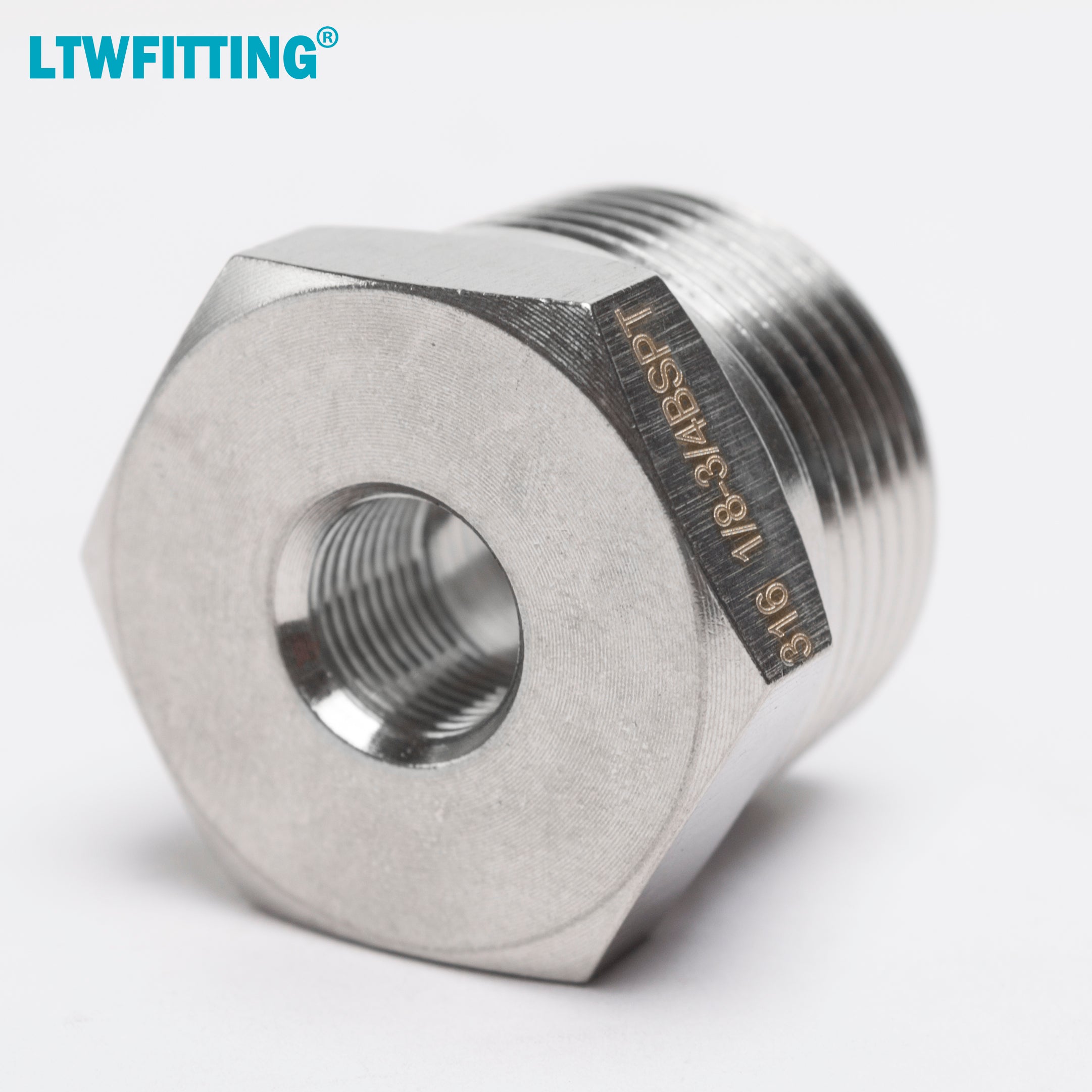 LTWFITTING Edelstahl 316 Pipe Hex Bushing Reducer Fitting 3/4 Zoll Male BSPT x 1/8 Zoll Female BSPP