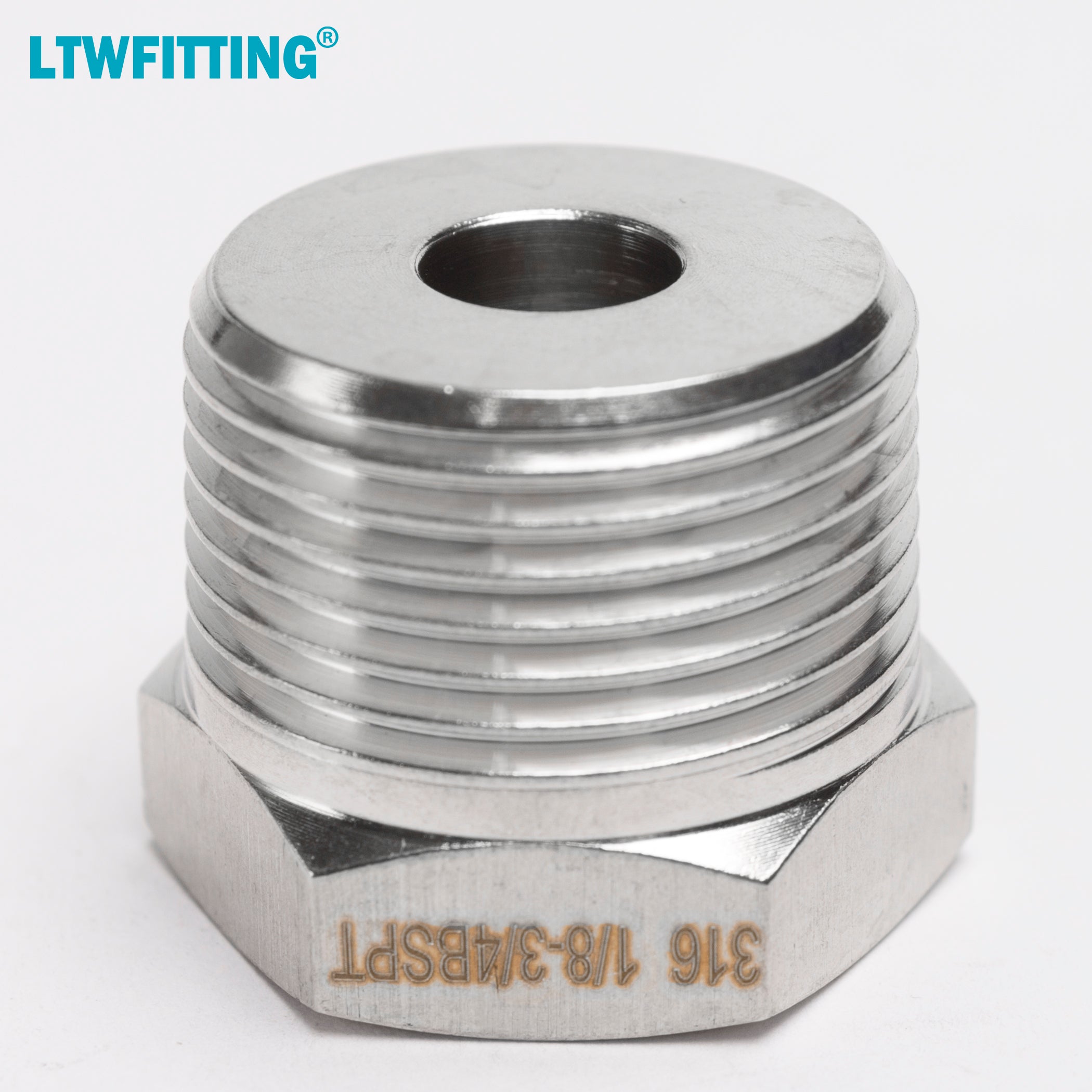 LTWFITTING Edelstahl 316 Pipe Hex Bushing Reducer Fitting 3/4 Zoll Male BSPT x 1/8 Zoll Female BSPP