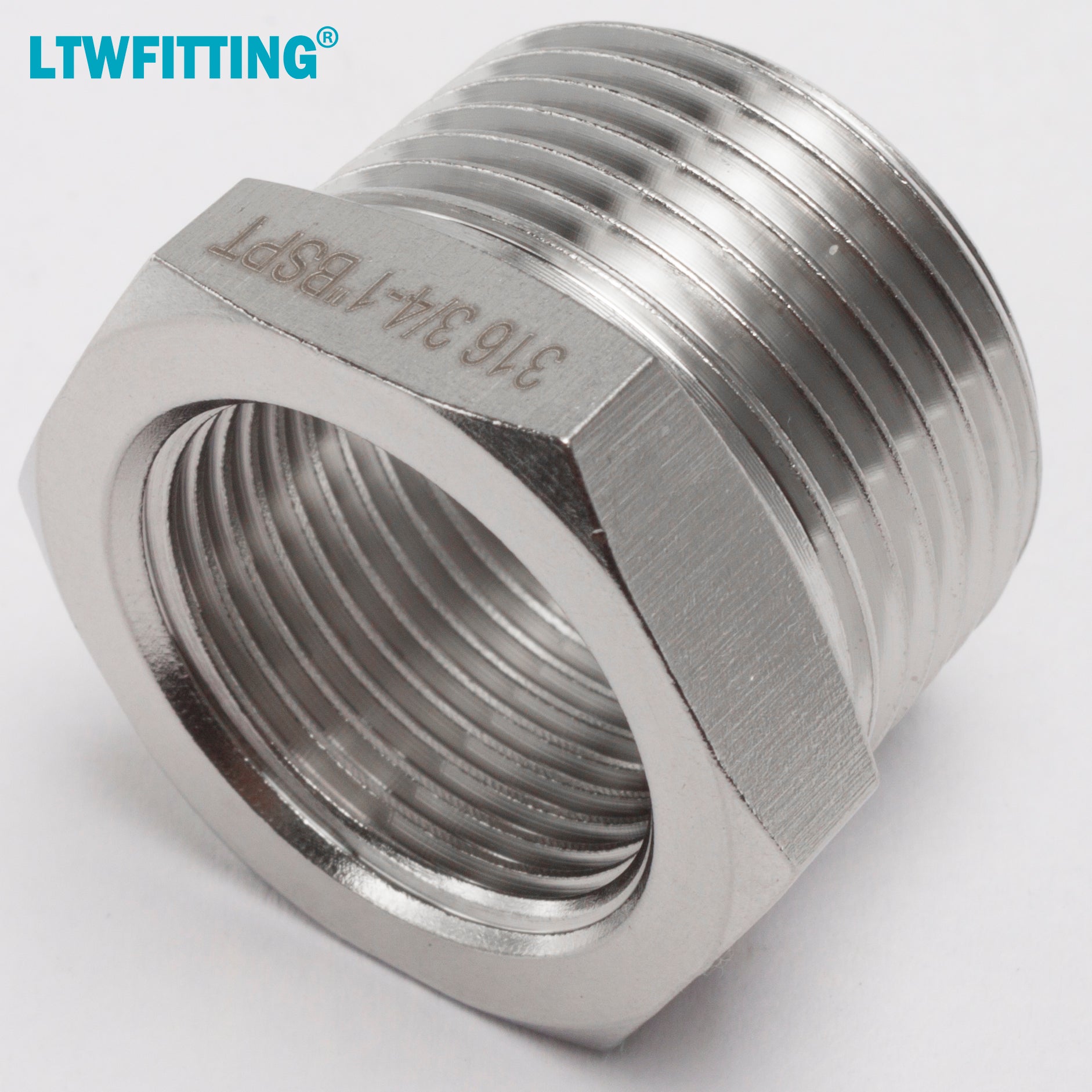 LTWFITTING Edelstahl 316 Pipe Hex Bushing Reducer Fittings 1 Zoll Male BSPT x 3/4 Zoll Female BSPP