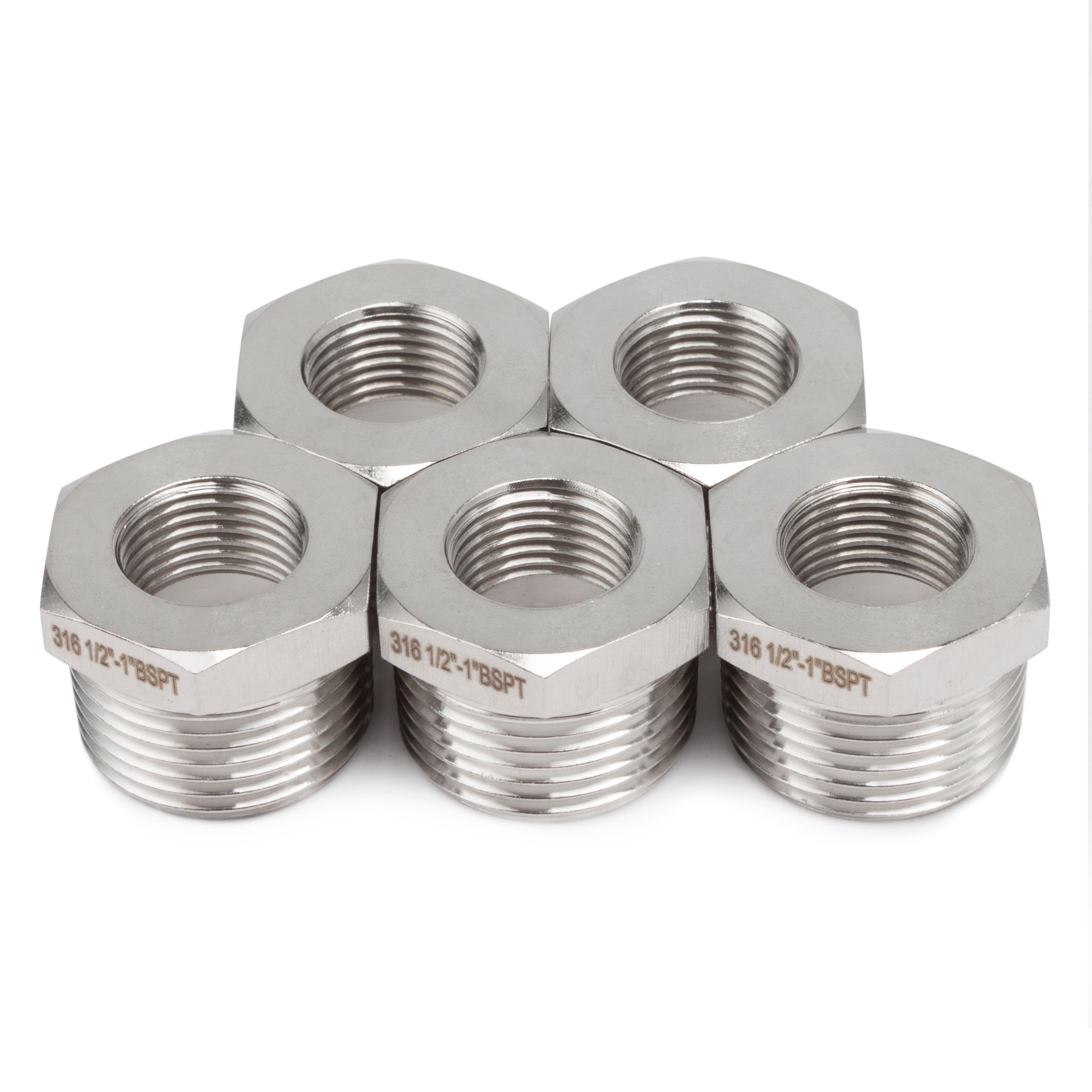 LTWFITTING Edelstahl 316 Pipe Hex Bushing Reducer Fittings 1 Zoll Male BSPT x 1/2 Zoll Female BSPP