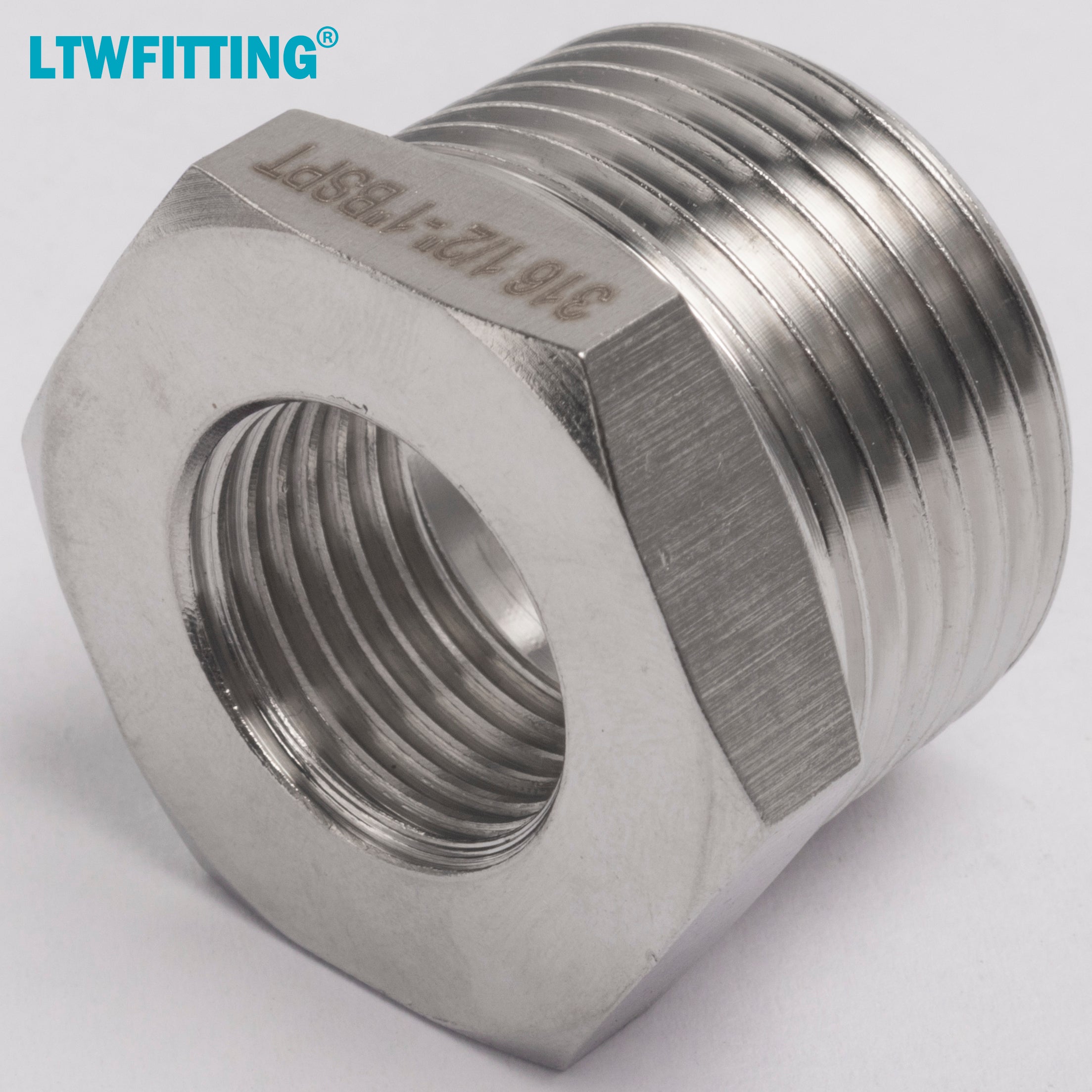 LTWFITTING Edelstahl 316 Pipe Hex Bushing Reducer Fittings 1 Zoll Male BSPT x 1/2 Zoll Female BSPP