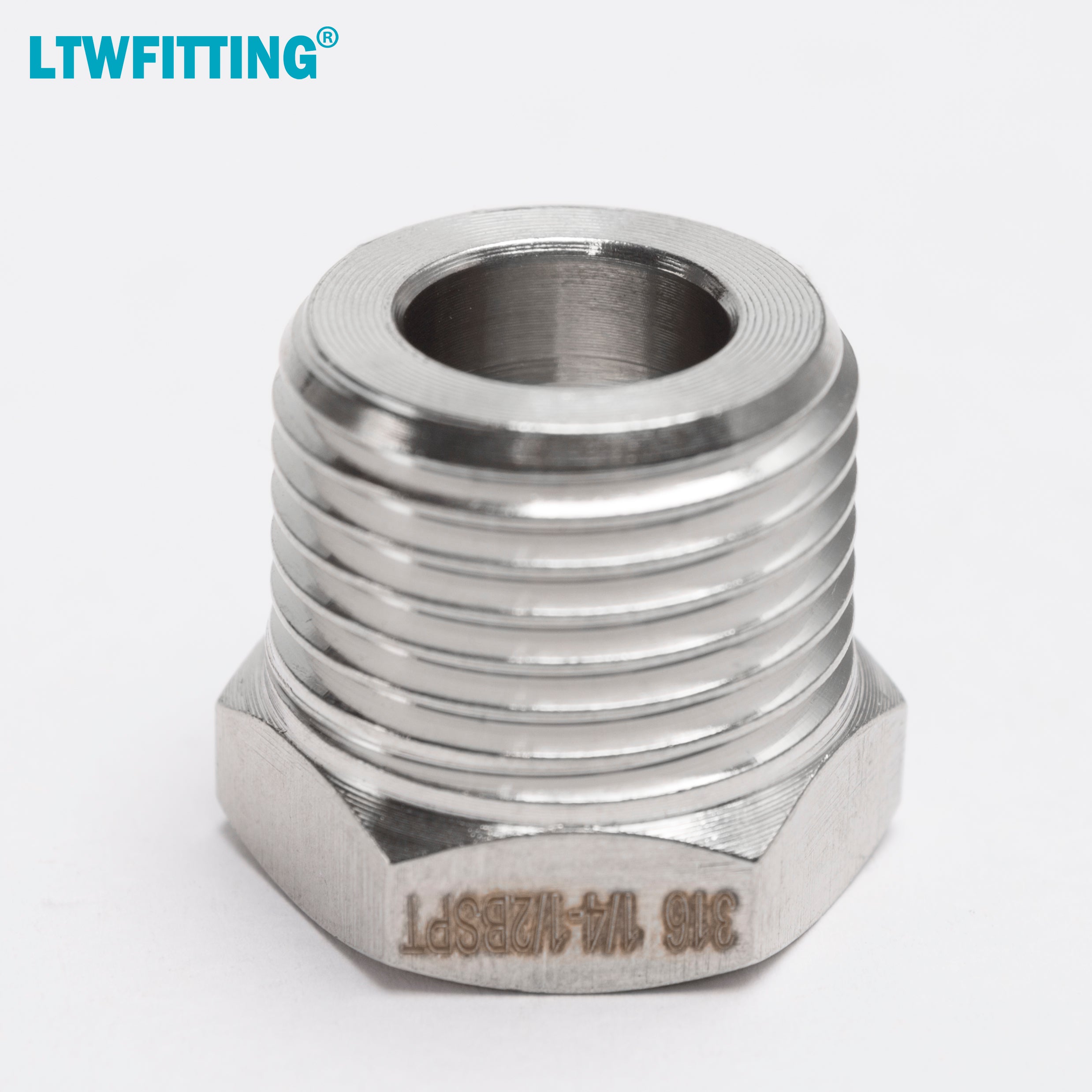 LTWFITTING Edelstahl 316 Pipe Hex Bushing Reducer Fitting 1/2 Zoll Male BSPT x 1/4 Zoll Female BSPP