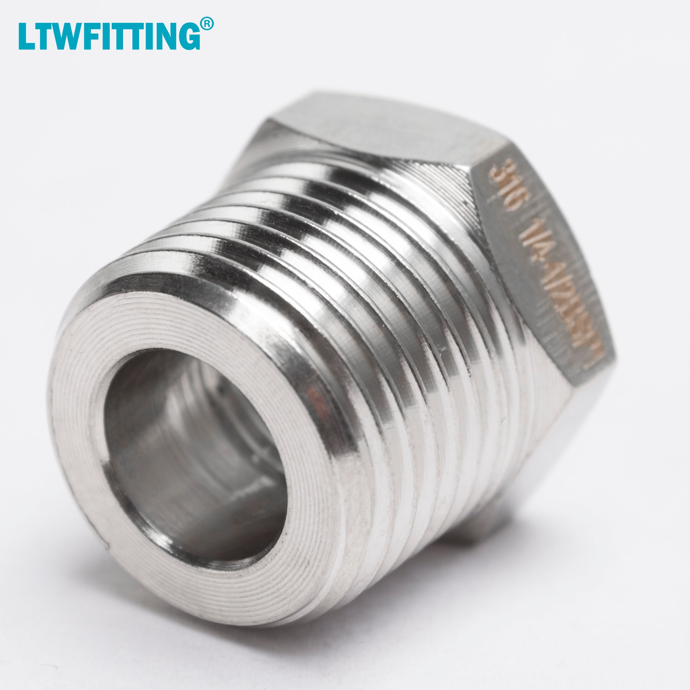 LTWFITTING Edelstahl 316 Pipe Hex Bushing Reducer Fitting 1/2 Zoll Male BSPT x 1/4 Zoll Female BSPP