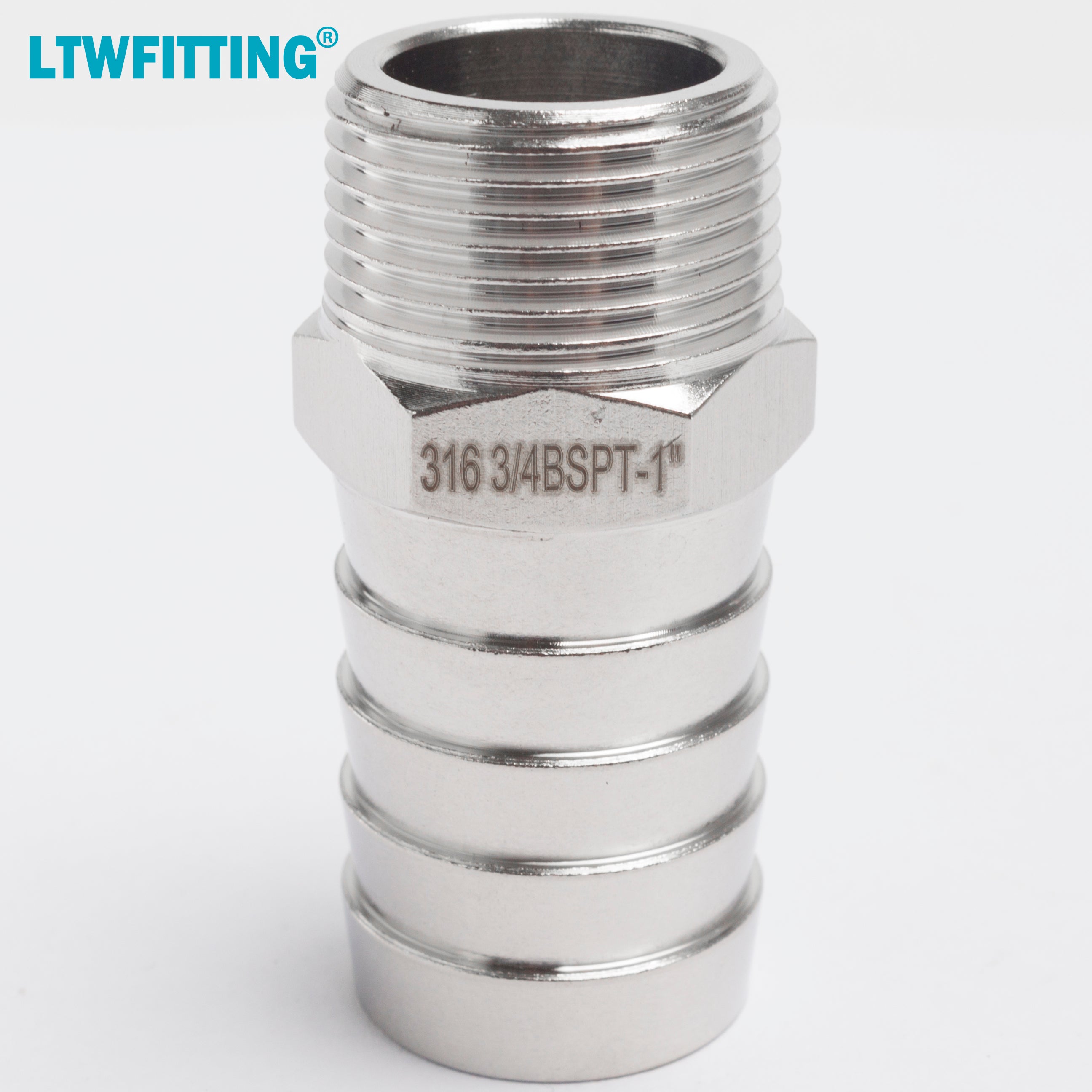 LTWFITTING Edelstahl 316 Barbed Fitting Connector 3/4 Zoll Male BSPT x 1 Zoll(25mm) Hose Barb Brenngas