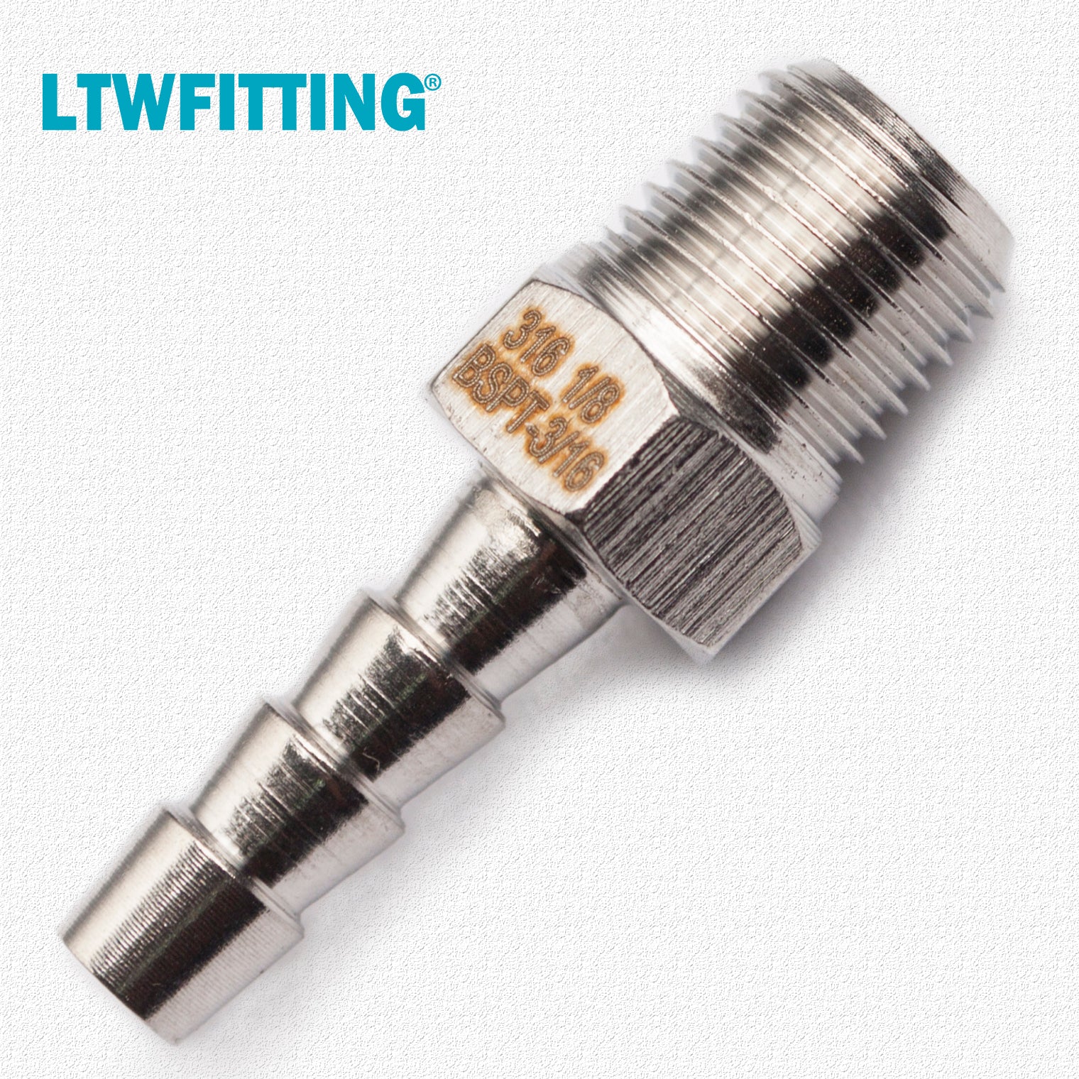 LTWFITTING Edelstahl 316 Steckverbindung mit Widerhaken 1/8" Male BSPT x 3/16"(5mm) Hose Barb Brenngas Wasser