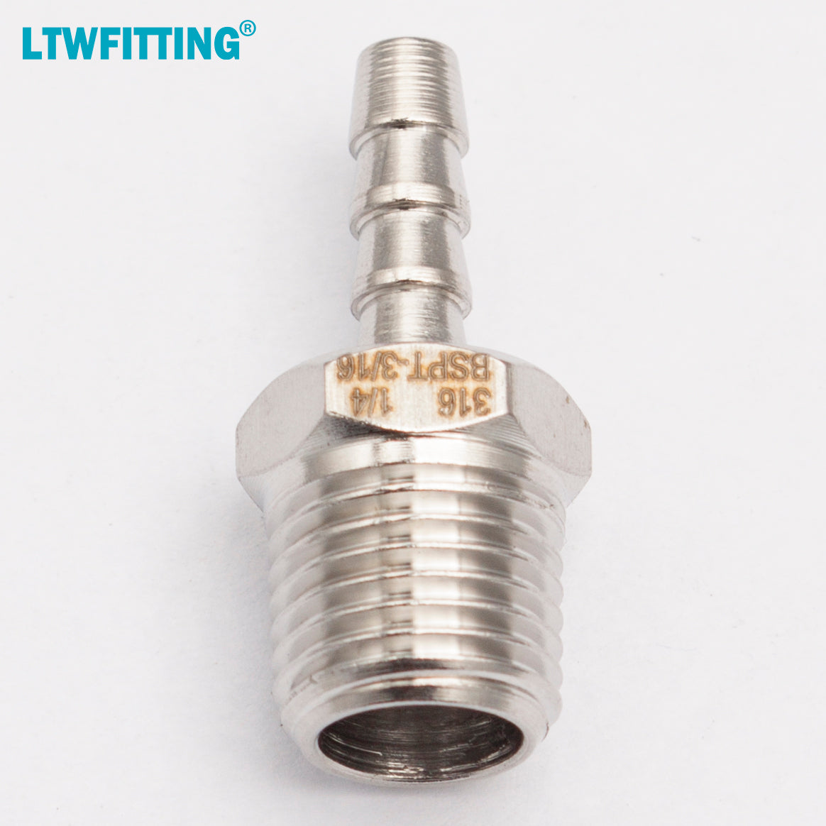 LTWFITTING Edelstahl 316 Fitting mit Widerhaken Coupler/Connector 1/4 Zoll Aussengewinde BSPT x 3/16 Zoll(5mm) Hose Barb Für die Lieferung von Gas und Wasser