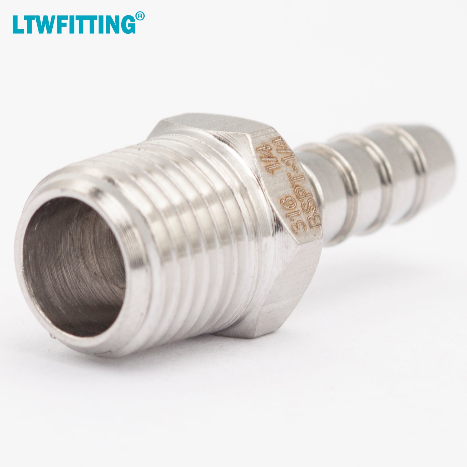 LTWFITTING Edelstahl 316 Fitting mit Widerhaken Coupler/Connector 1/4 Zoll Aussengewinde BSPT x 1/4 Zoll(6mm) Hose Barb Für die Lieferung von Gas und Wasser