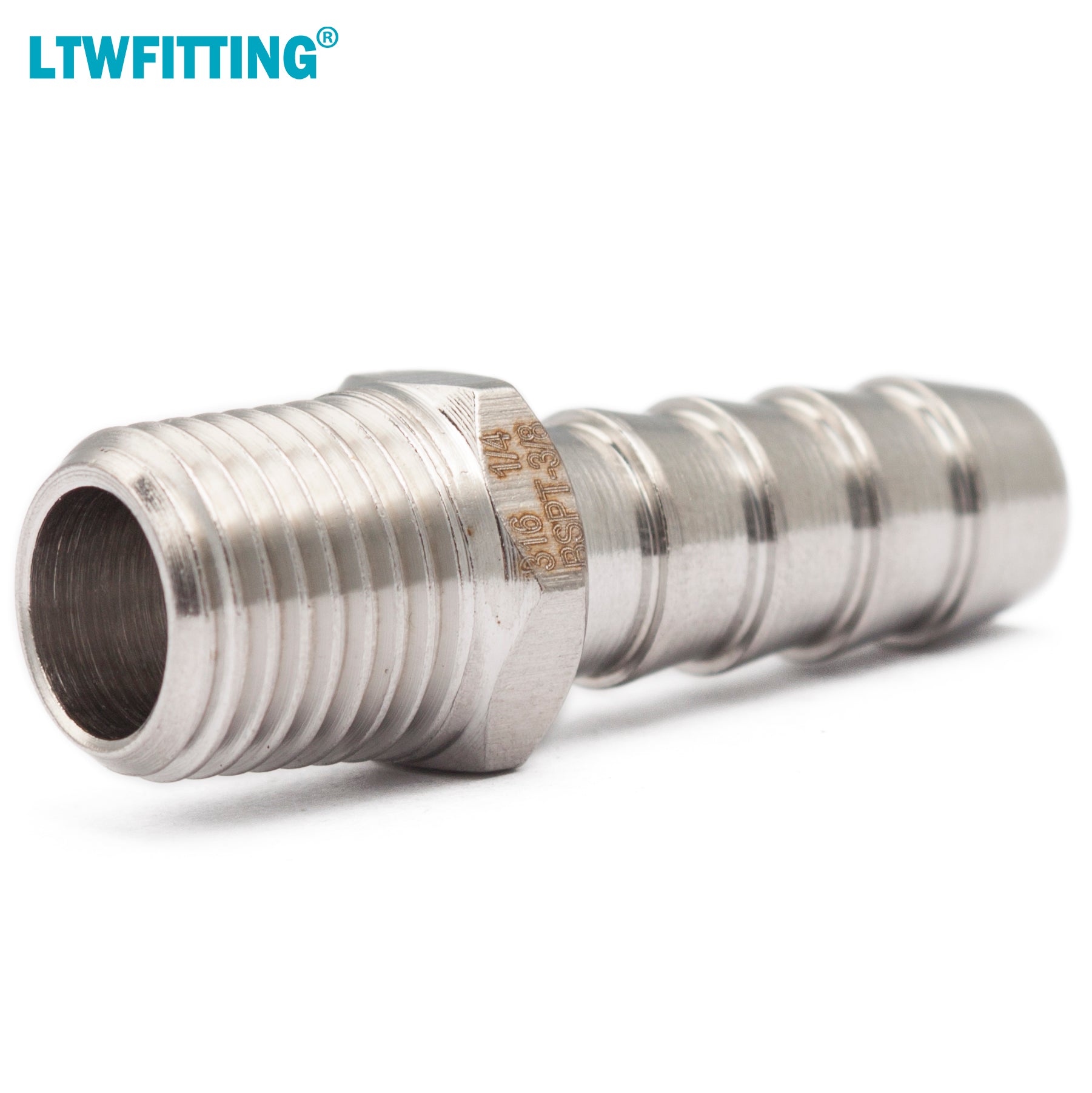 LTWFITTING Edelstahl 316 Fitting mit Widerhaken Coupler/Connector 1/4 Zoll Aussengewinde BSPT x 3/8 Zoll(10mm) Hose Barb Für die Lieferung von Gas und Wasser